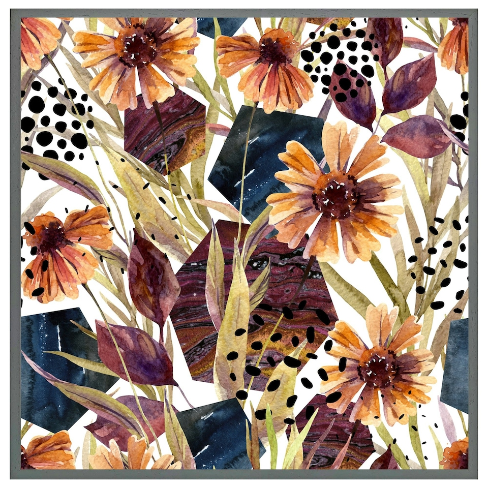 image 1 of Autumn geometric flowers (Picture Frame) Brown | Oak | XS