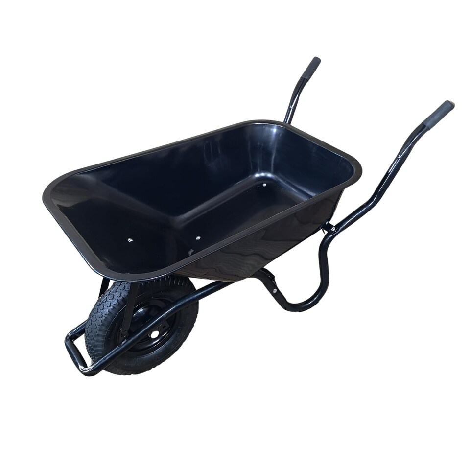 image 1 of 90 Litre 150kg Capacity Heavy Duty Outdoor Galvanised Pneumatic Metal Garden Wheelbarrow in Black