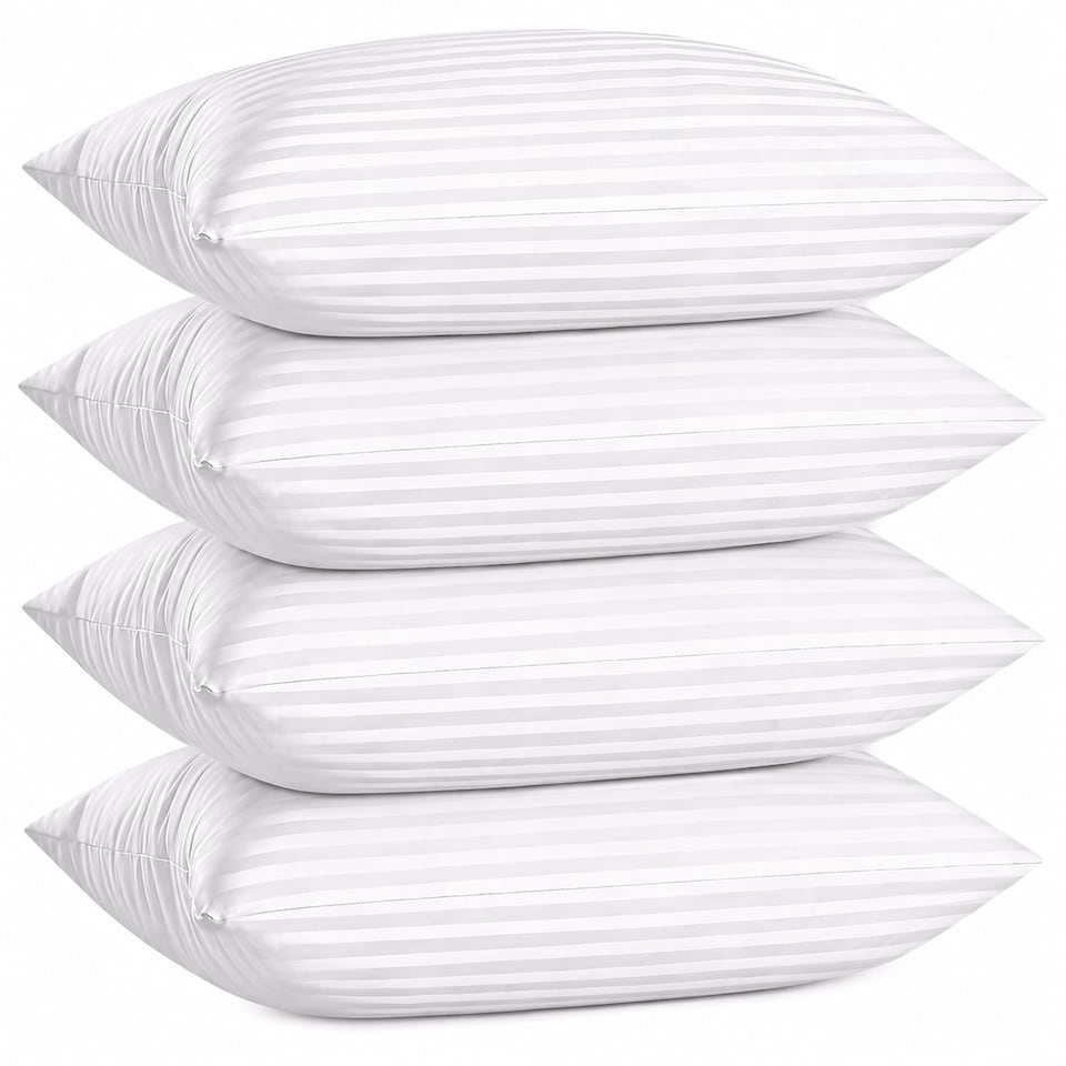image 1 of Stripe Bed Pillows Pack of 4 Hollowfibre Filled Hotel Quality Bounce Back