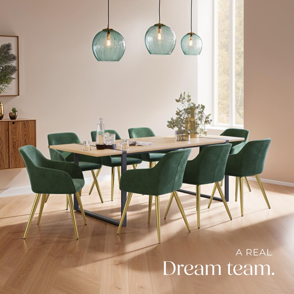 image 1 of Chair Marilyn with Velvet Cover, Gold Steel Legs and Plush Padding | Green | dark green/gold | 4