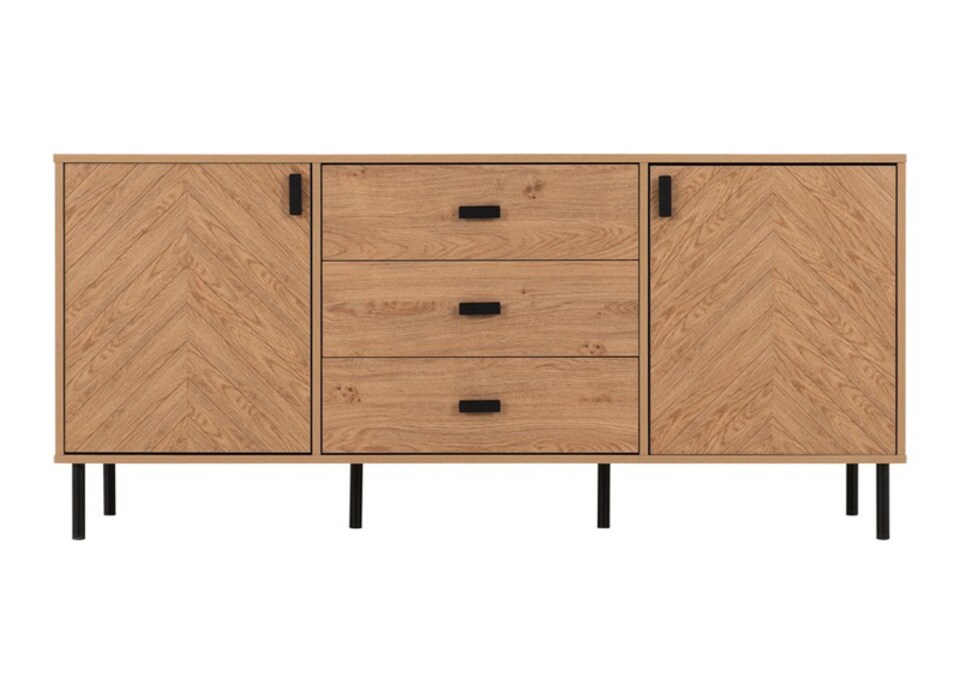 image 1 of Leon 2 Door 3 Drawer Sideboard - L40 x W160 x H72.5 cm - Medium Oak Effect | Brown