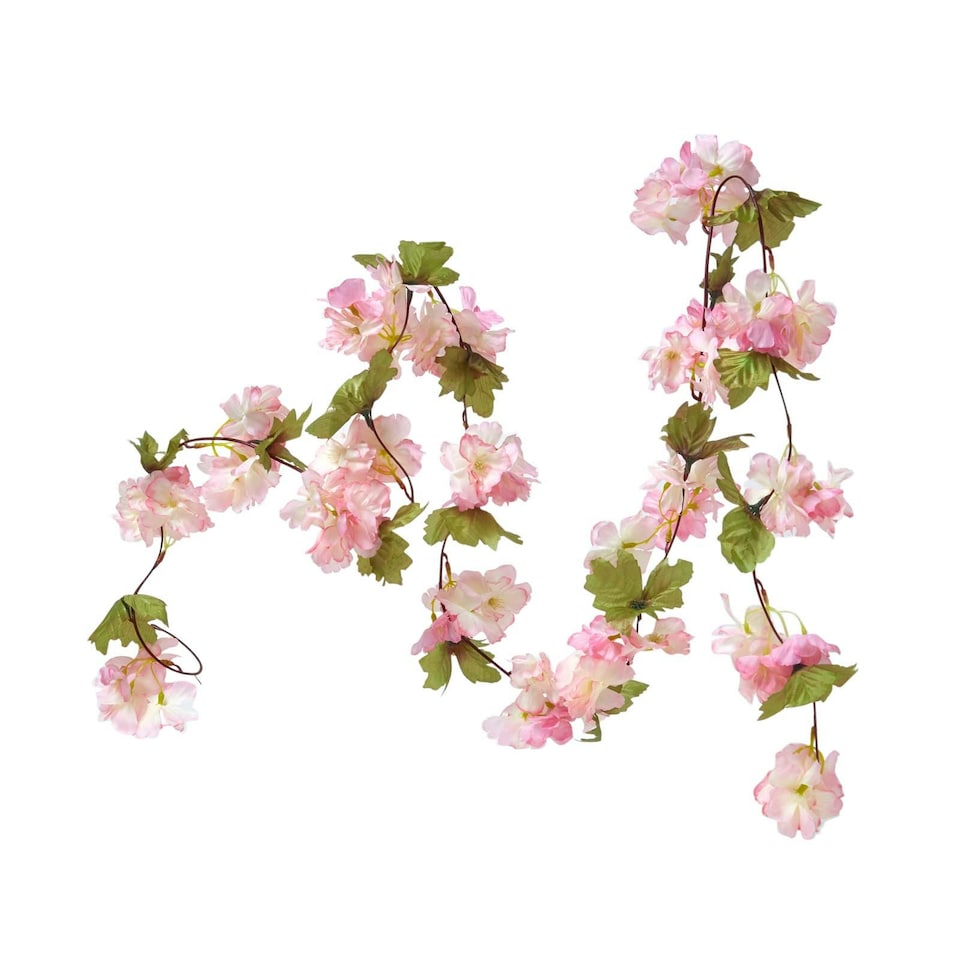 image 1 of Homescapes Set of 3 Cream, Cerise and Pink Artificial Blossom Flower Garlands, 5 Ft