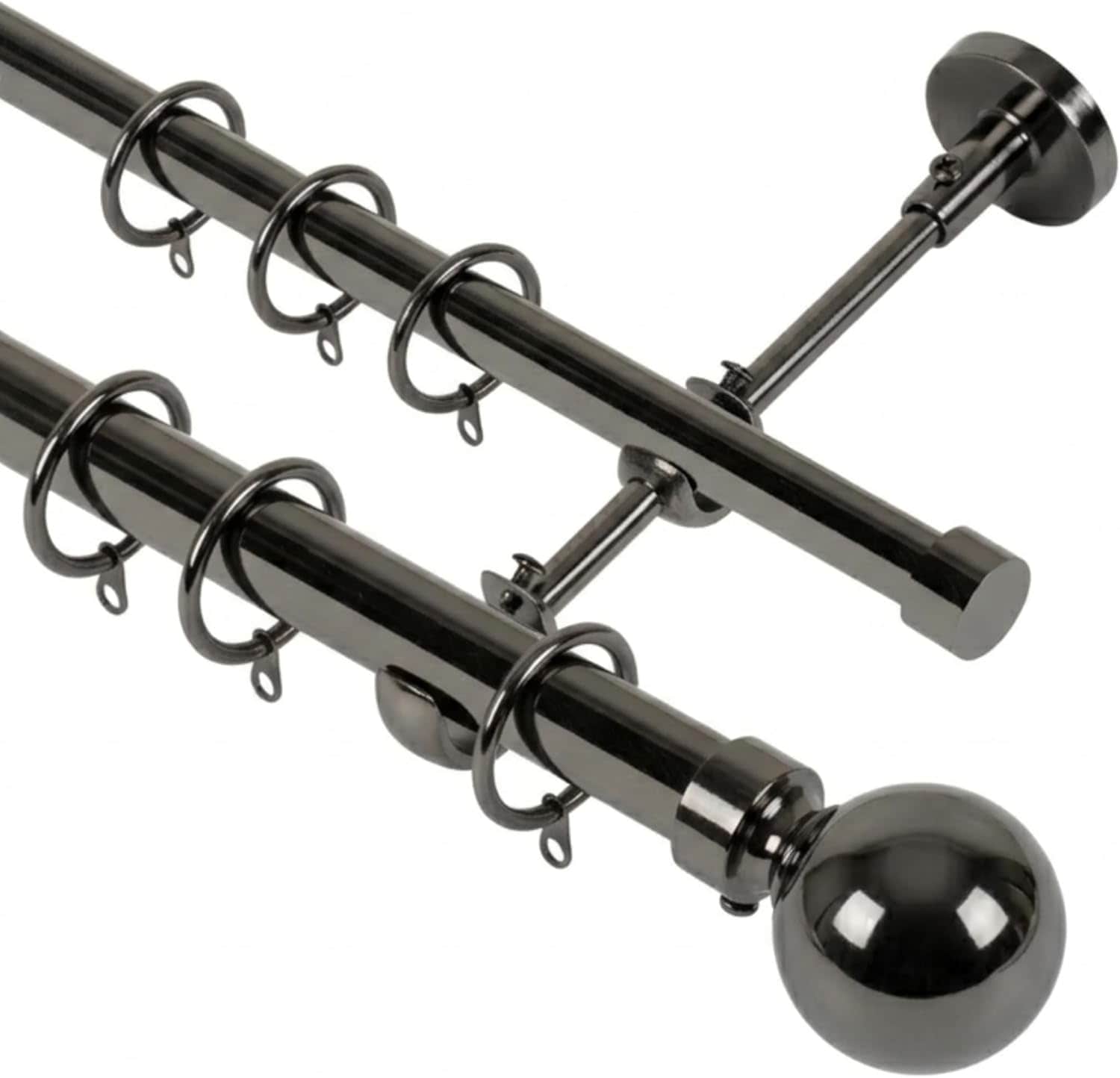 Lister Cartwright Double Curtain Extendable Pole Set with Black Nickle Ball Finials- 19mm & 28mm Metal Poles(120- 320 cm)