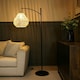 image 1 of ValueLights Preto Black Metal Curve Stem Floor Lamp with a Natural Wicker Rattan Teardrop Shade Cream