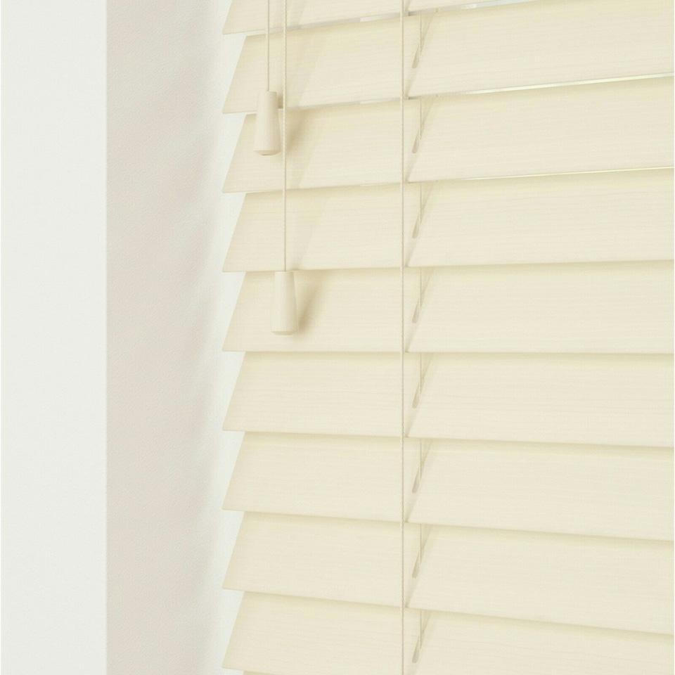 image 1 of 210cm Creme Smooth Finish Faux Wood Venetian Blinds with Strings (120cm Drop) | Cream | Cream