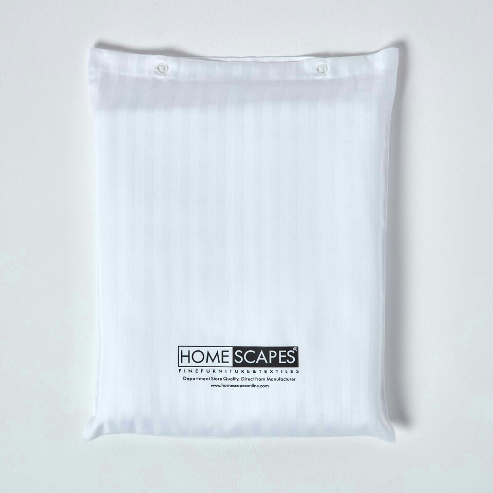 image 1 of Homescapes White Egyptian Cotton Satin Stripe Fitted Sheet 330 TC, Double | White | Double