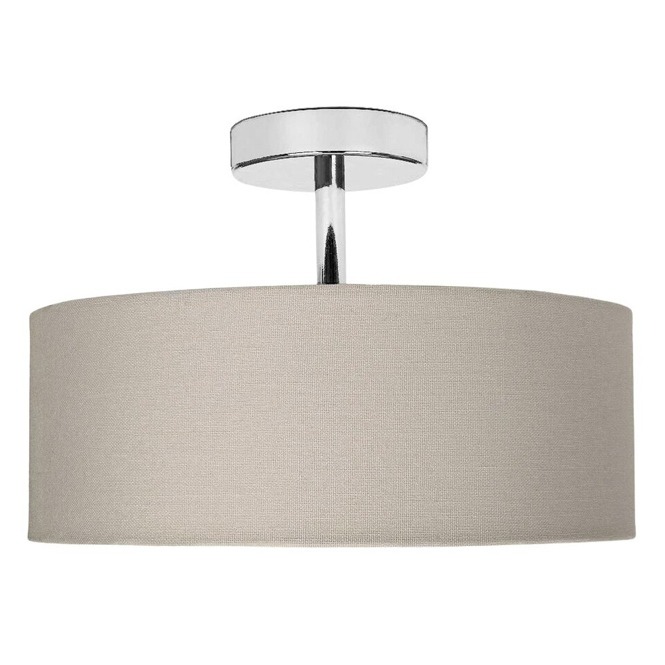 image 1 of Contemporary Grey Linen Fabric Semi Flush Ceiling Light Fixture with Diffuser
