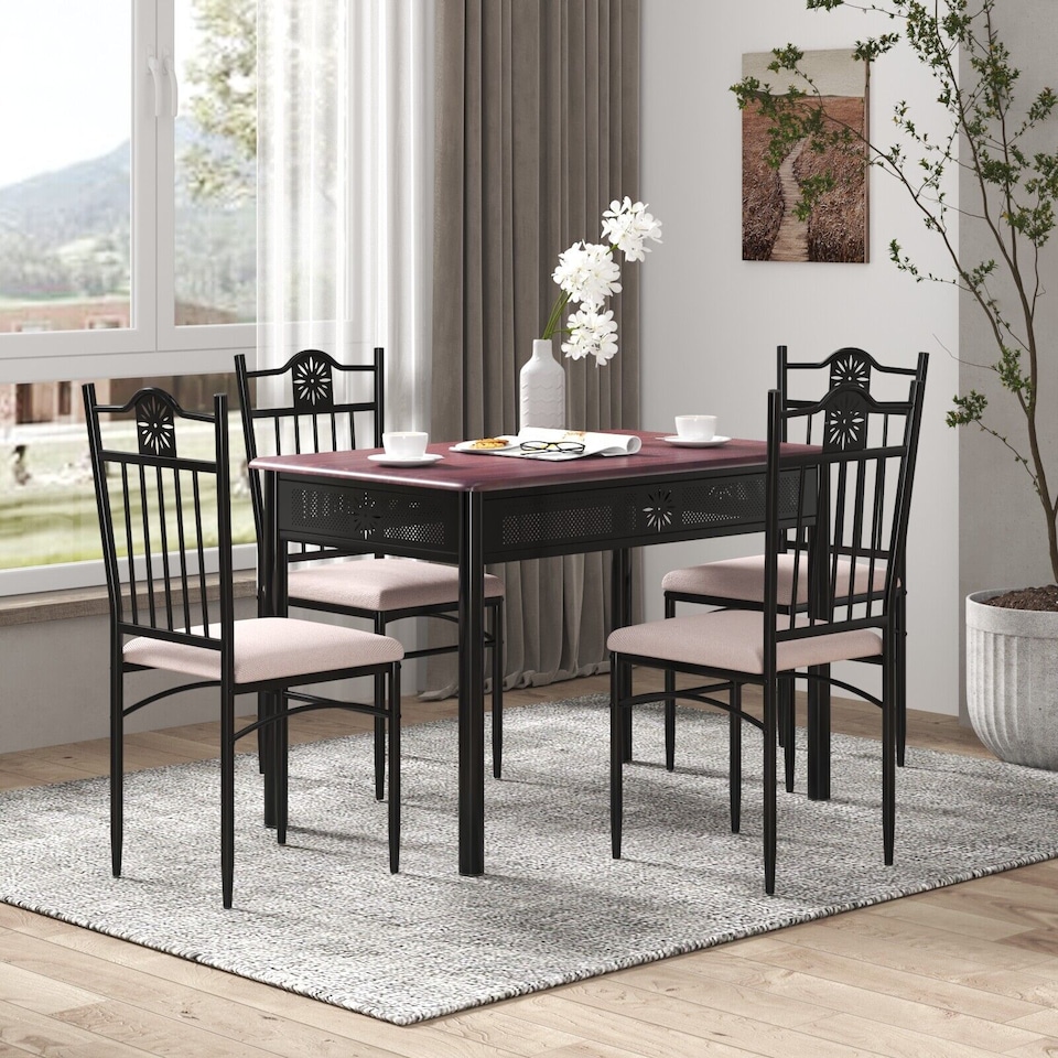 image 1 of COSTWAY 5PCS Dining Table & Chair Set Breakfast Bar Kitchen Furniture with Padded Seat
