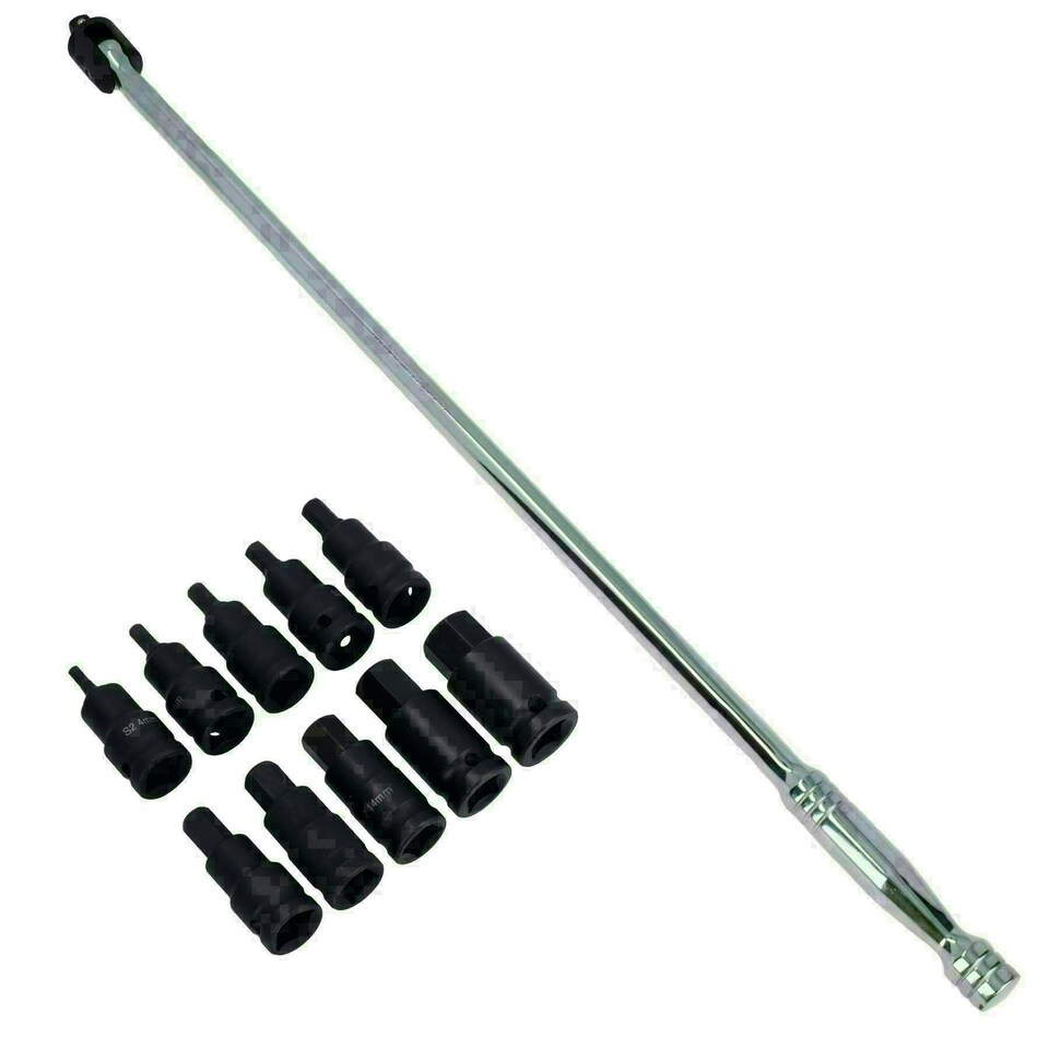 image 1 of 30" Breaker Power Bar & 10pc Impact Hex Bit Socket Set 1/2'' Drive 4 -19mm