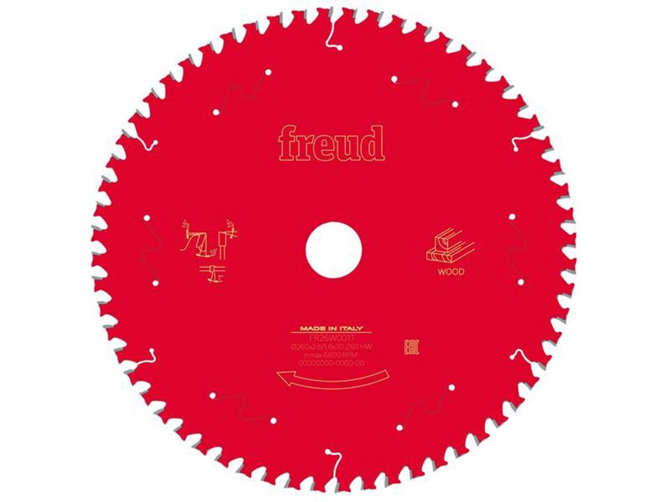 Freud Wood Table Saw Blade 260 X 30 X 2.6     1.8mm X 60T