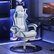 image 2 of Vinsetto Computer Gaming Chair, PU Leather Office Desk Chair with Footrest, Swivel Wheels, 135 Reclining Back, Lumbar Support, Headrest for Home, White and Blue