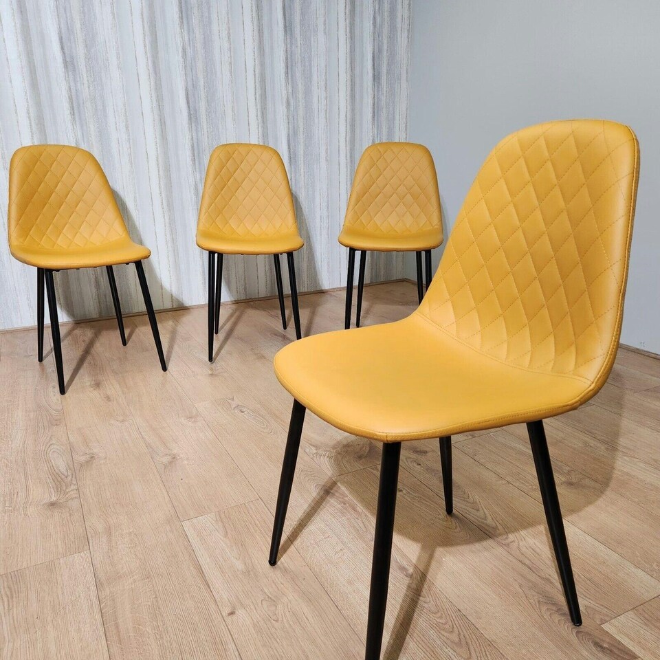 image 1 of Dining Chairs Set of 4 Mustard Leather Kitchen Chairs Brown