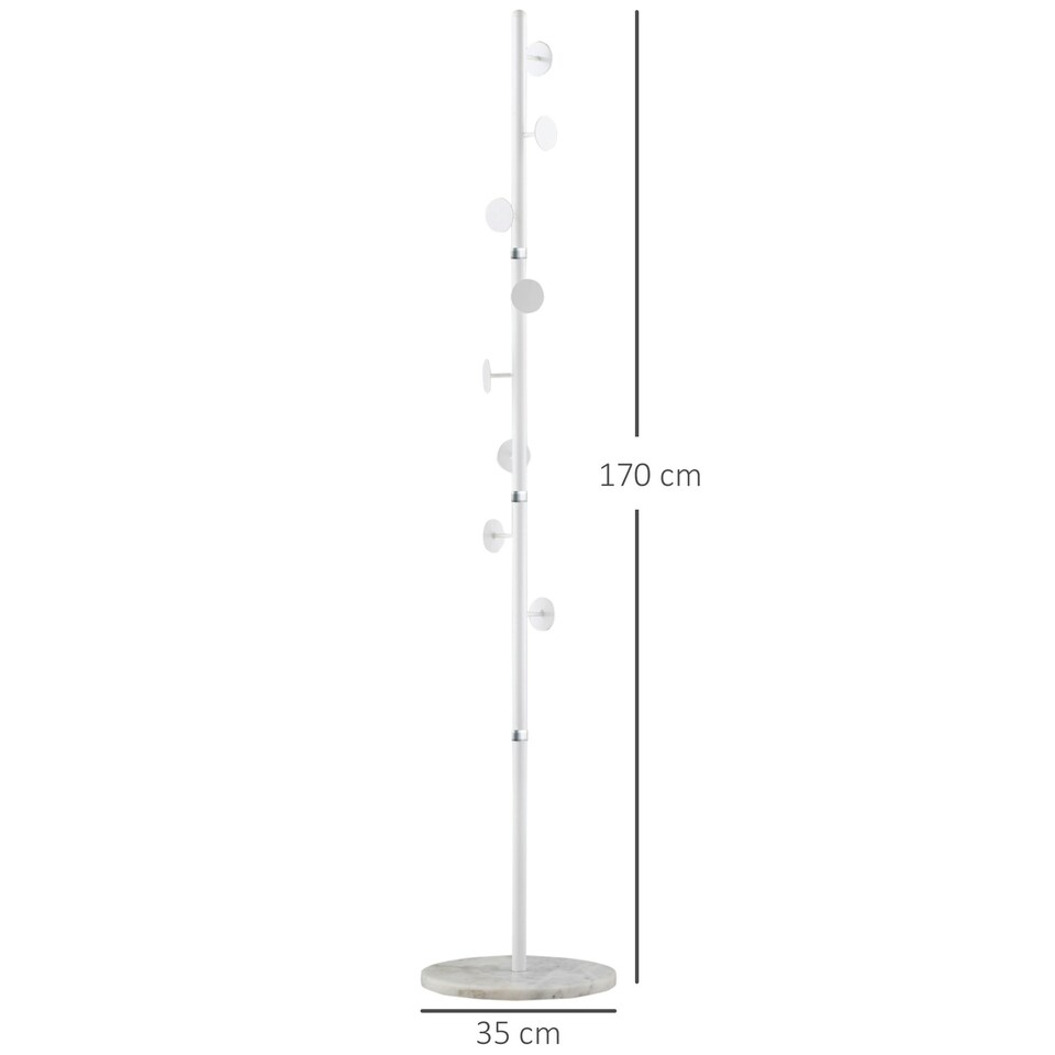 image 1 of HOMCOM Steel Coat Stand Rack Marble Base 8 Hook for Living Room Entryway,White