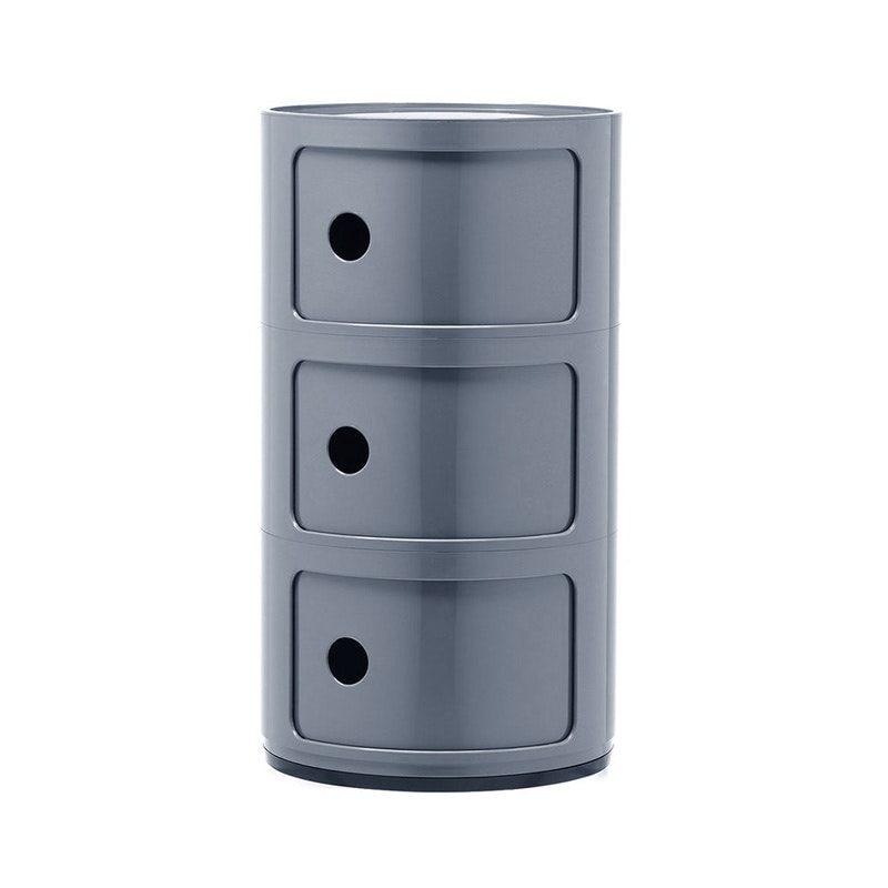 Living and Home Cylindrical 3-Tiered Plastic Storage Drawer Unit, Grey