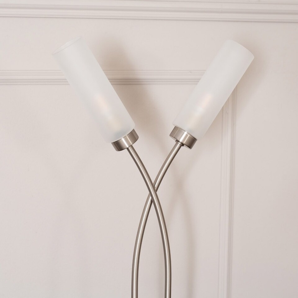 image 1 of ValueLights Maya Brushed Chrome 2 Way Curved Cross Over Table Lamp | Silver