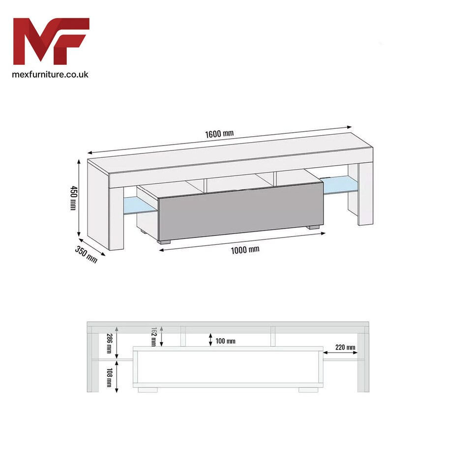 image 1 of TV Unit TV Stand Cabinet White Grey Gloss Sideboard Media Console Storage 160cm