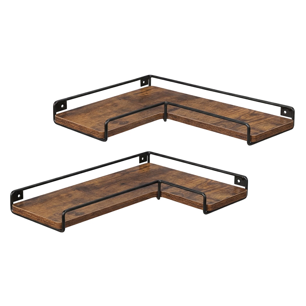 Levede Floating Shelves Set 2PC L-Shaped Corner Shelf Wall Mounted Wood Brown