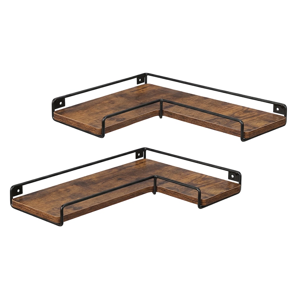 image 1 of Levede Floating Shelves Set 2PC L-Shaped Corner Shelf Wall Mounted Wood Brown