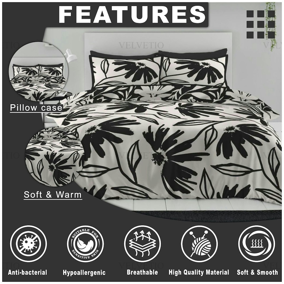 image 1 of VELVETIO Matthias Complete Duvet Cover Set with Fitted Sheet Breathable Bedding Quilt White | Single