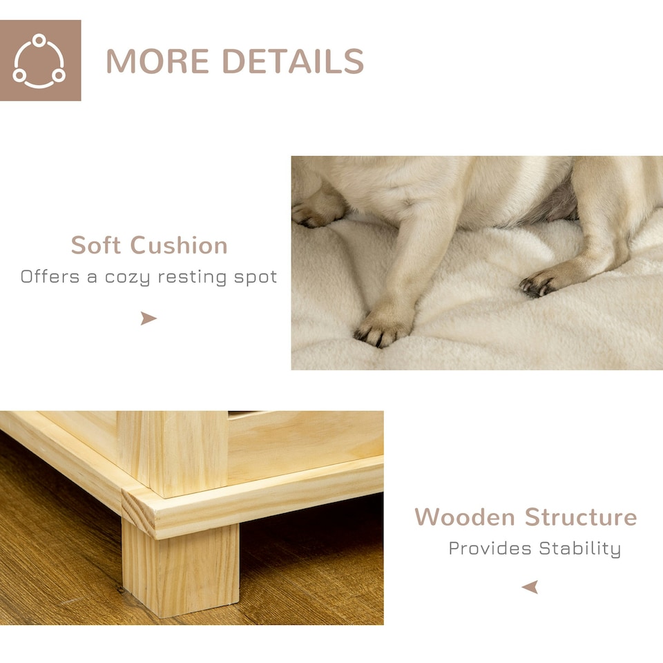 image 1 of PawHut Wooden Dog Crate End Table w/ Soft Washable Cushion, for Medium Dogs