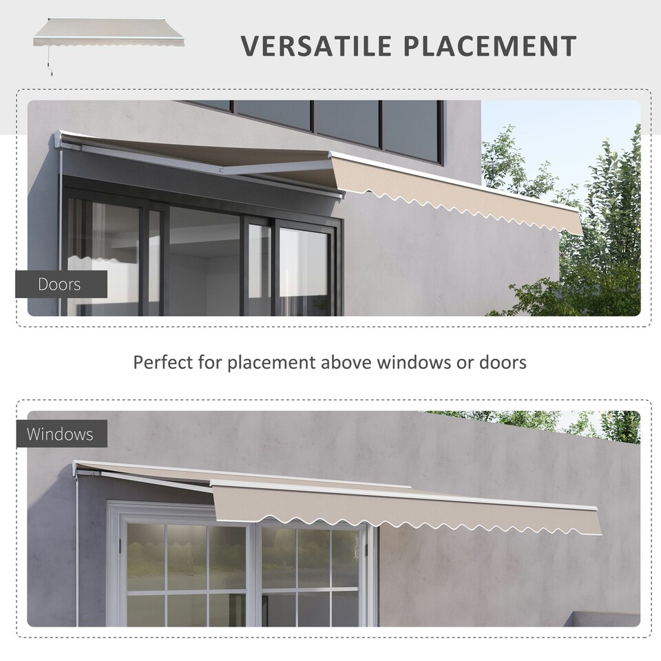 image 1 of Outsunny Garden Door Awning w/ Retractable Canopy, Electric, 3m Cream