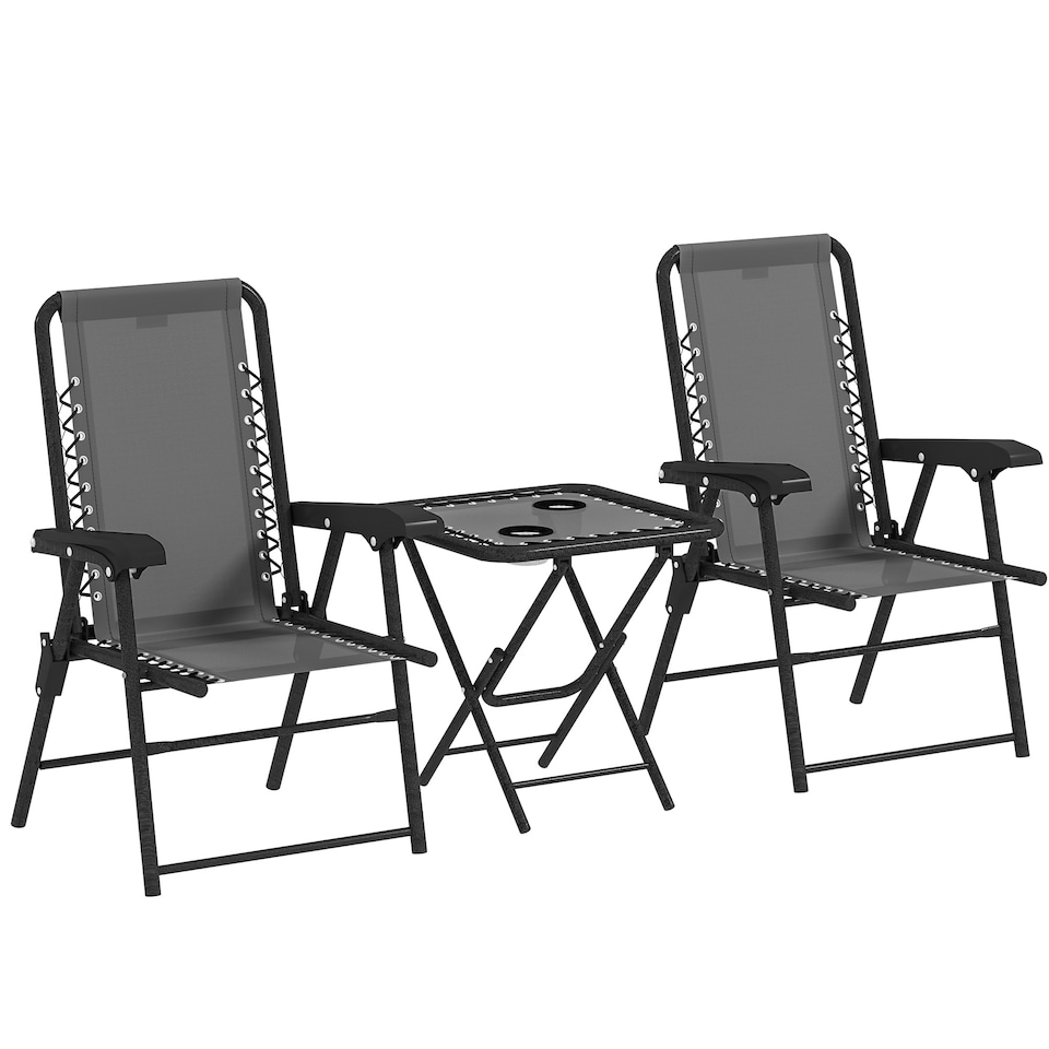 image 1 of Outsunny 3 Pieces Folding Garden Bistro Set with Cup Holders, Dark Grey