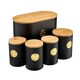 image 1 of Cooks Professional 5 Piece Ribbed Tea Coffee Sugar Bread & Biscuit Cannisters with Labels | Black | Black & Gold