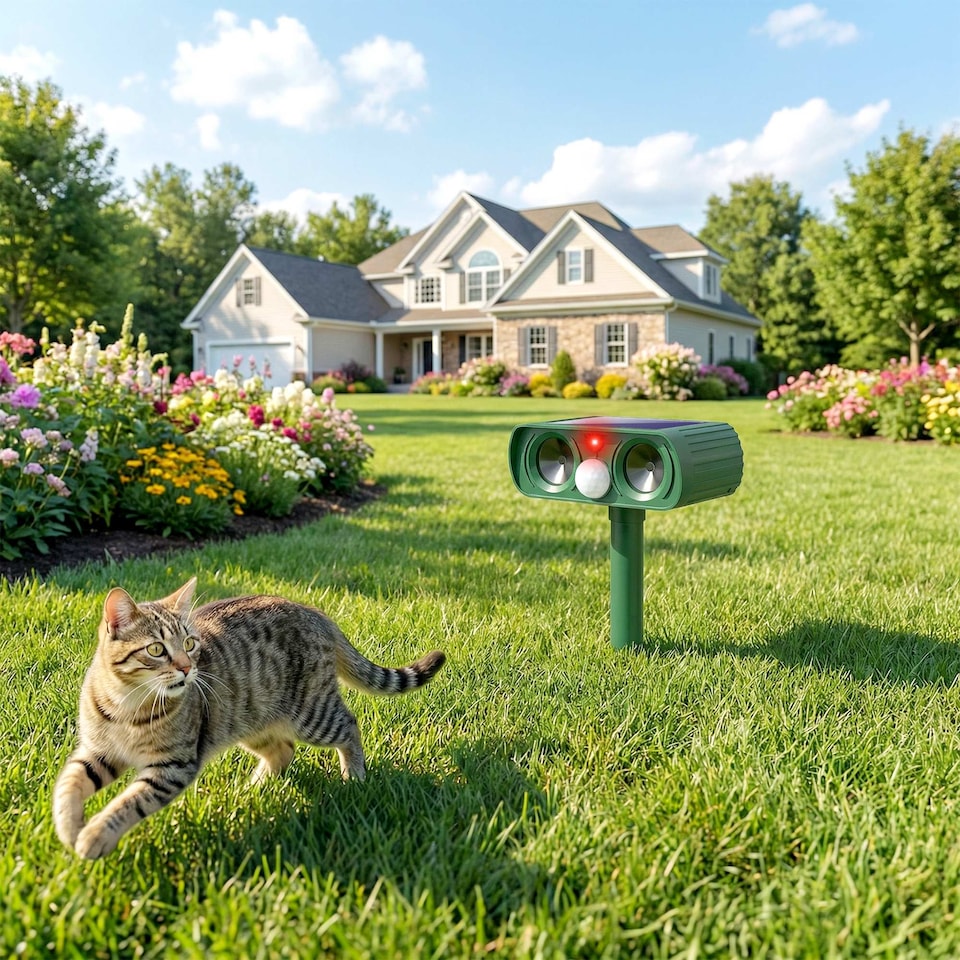 image 1 of Outsunny Cat Repellent for Gardens, Solar Ultrasonic PIR Fox Cat Deterrent | Green | Green | 14 x 9.2 x 37 cm