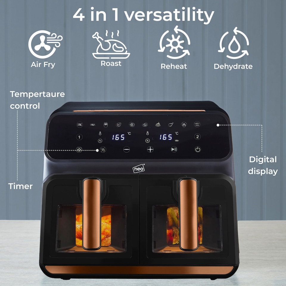image 1 of Neo Black Copper Gold Black Dual Twin Zone Double Drawer Electric Air Fryer | Black | Black | 1