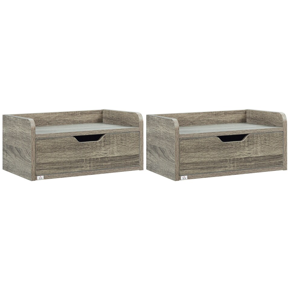 image 1 of HOMCOM Floating Nightstand Set of 2, Nightstand with Drawer, Grey