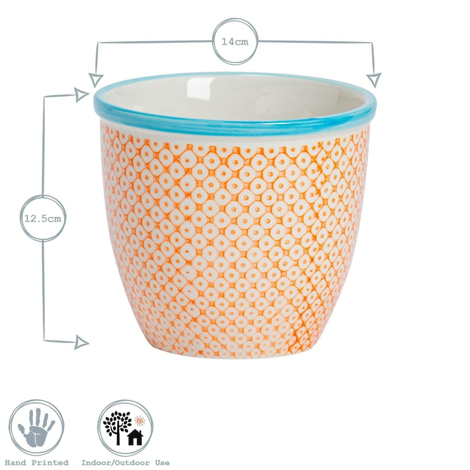 image 1 of Nicola Spring Hand-Printed Plant Pot - 14cm - Blue Blue