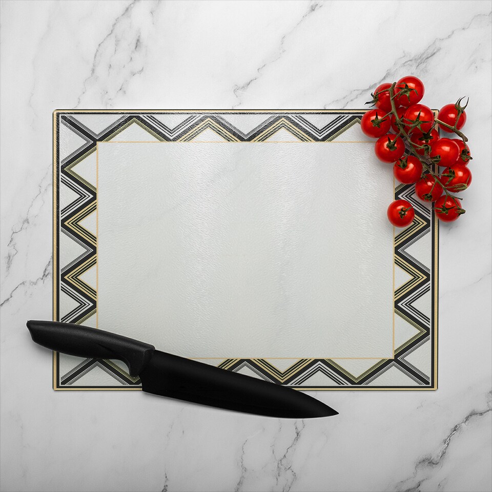 image 1 of Art Deco Patterned Border Glass Chopping Board | Multi