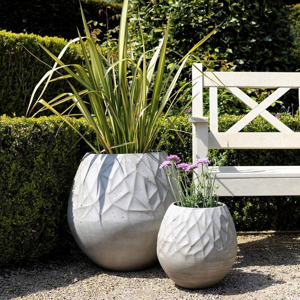 image 1 of Primrose Natural Cement Round Geometric Pattern Effect Planter in Grey 50cm