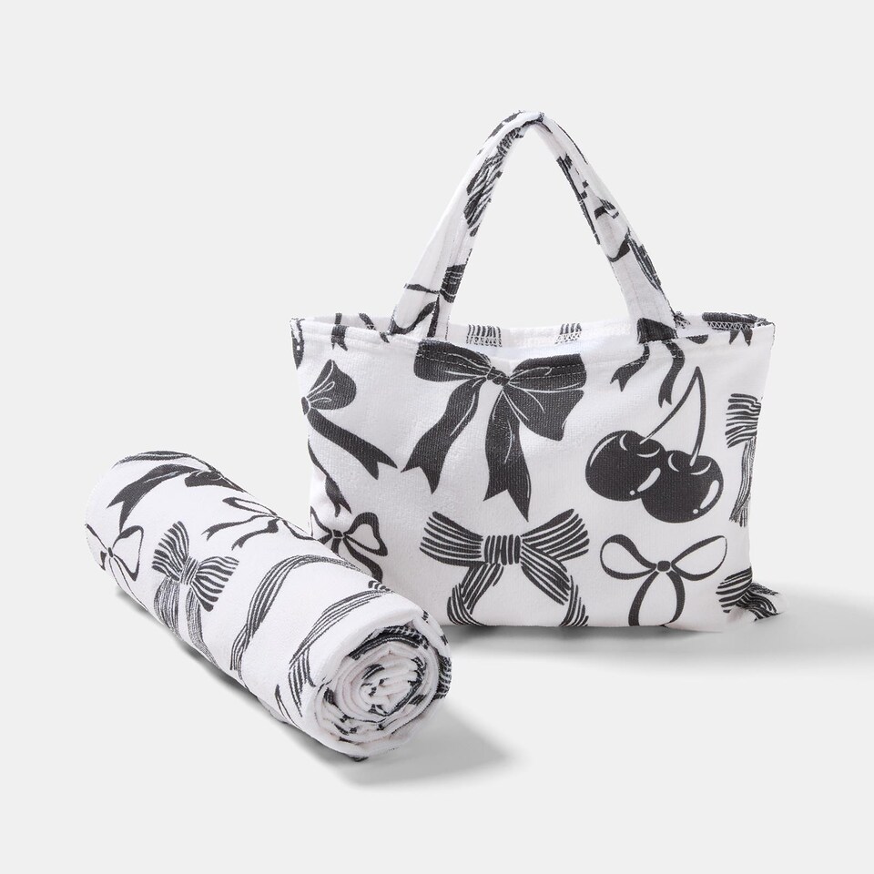 image 1 of OHS Bows Beach Towel with Bag Quick Dry Absorbent Travel Spa