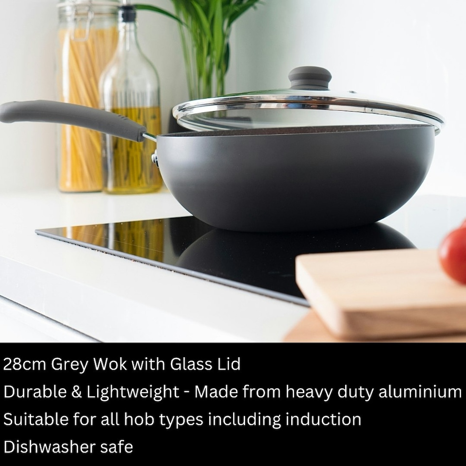 image 1 of Durastone Grey Wok with lid
