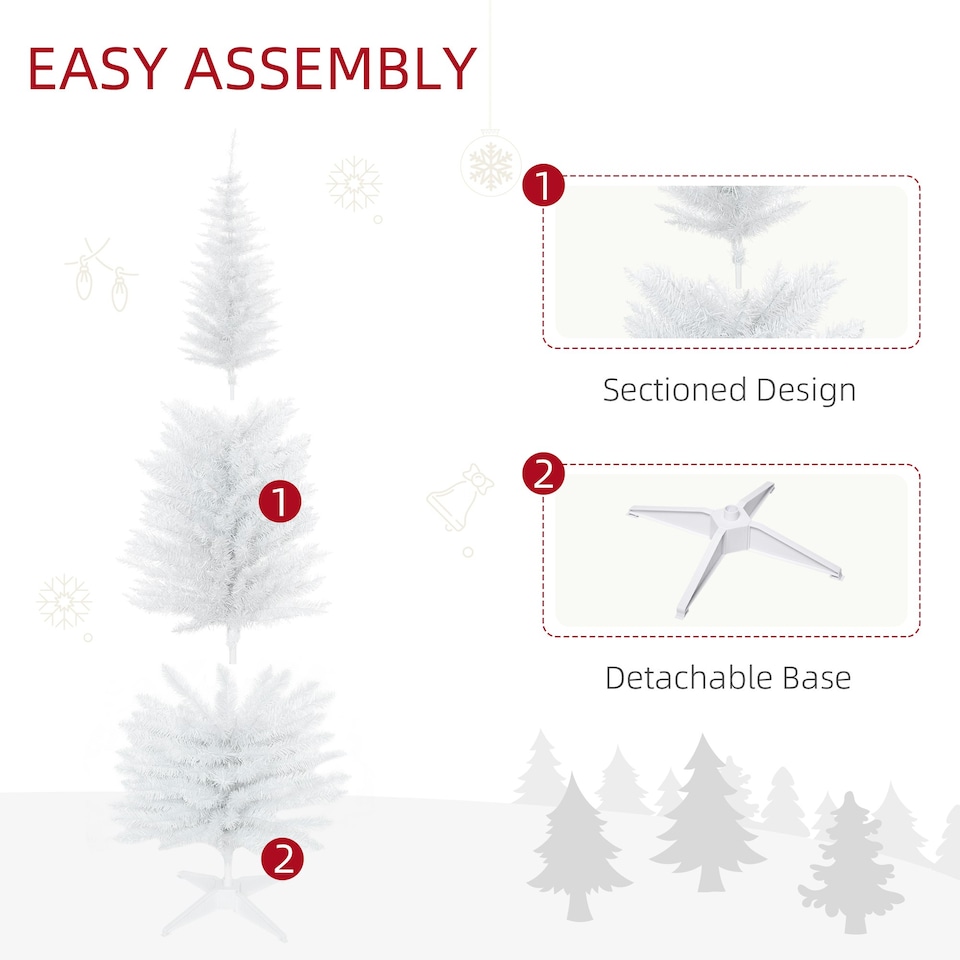 image 1 of HOMCOM 6FT Pencil Artificial Christmas Tree with Solid Stand Tips White
