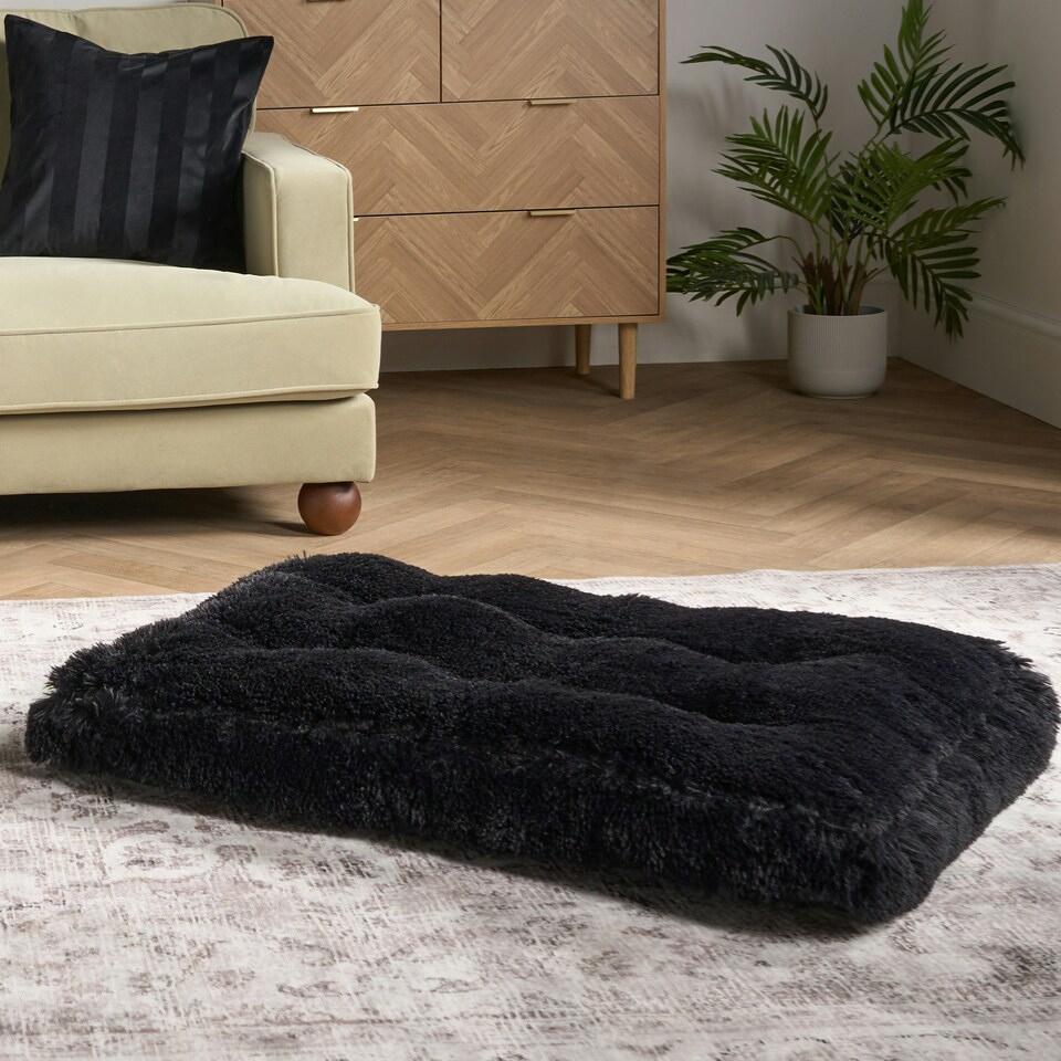 image 1 of OHS Soft Cosy Warm Fluffy Pet Dog Cat Large Cushioned Plump Plush Mat, 80x60cm Black | L