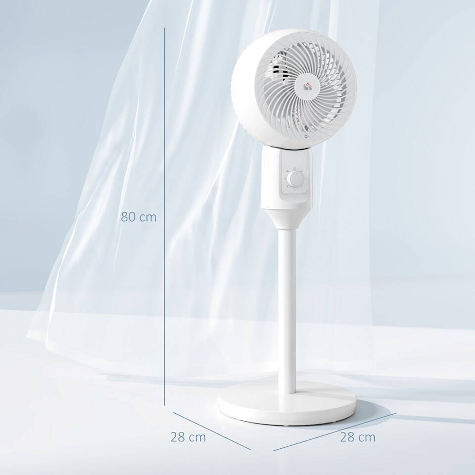 image 1 of HOMCOM 9 Pedestal Fan, 70 Oscillation 90 Vertical Tilt Oscillating Air Circulator with 3 Speeds, Standing Fan for Home Office, Bedroom, White