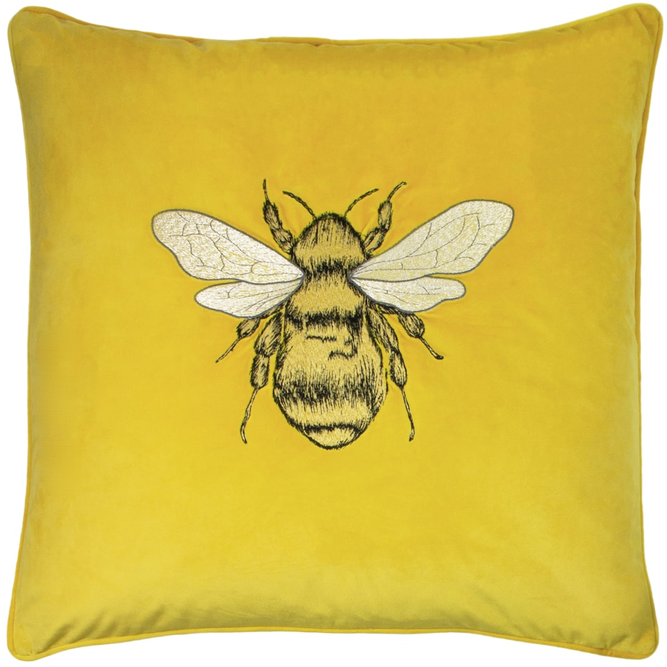 image 1 of Paoletti Hortus Embroidered Bee Cushion, Ceylon, 50 x 50cm