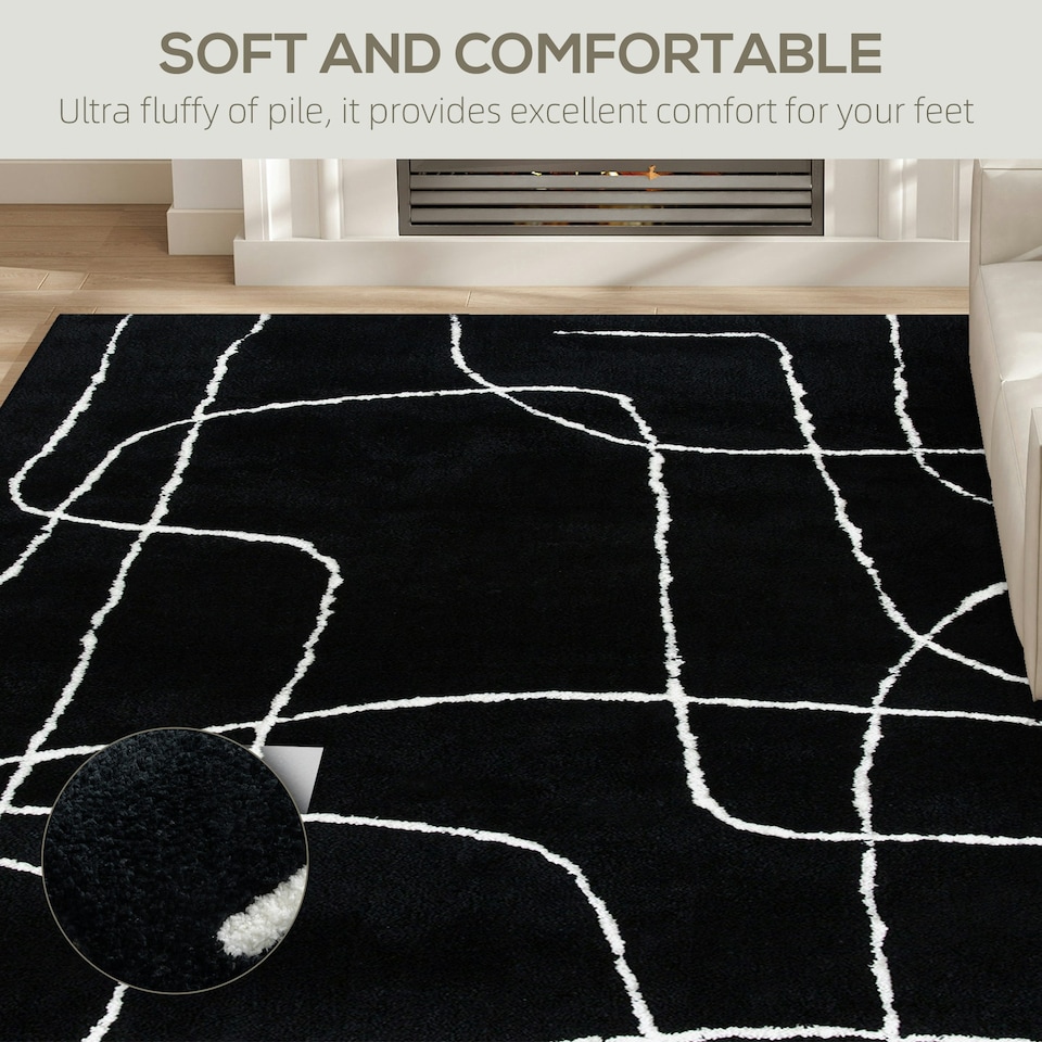 image 1 of HOMCOM High Pile Modern Shaggy Rug, Soft Floor Carpet 120 x 170 cm, Black Black