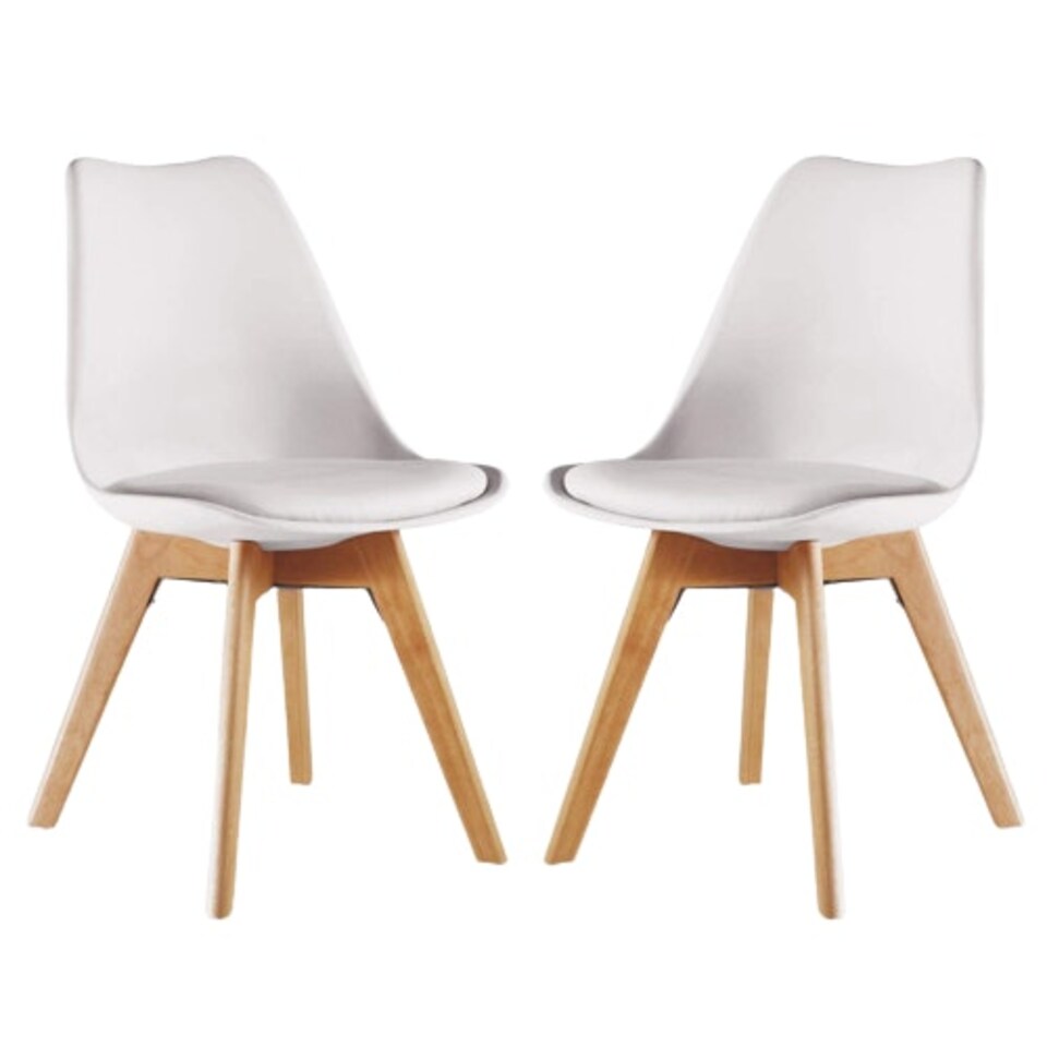 image 1 of Set of 2 Scandinavian Dining Chairs with Leather Cushions Solid Wood Legs Pink