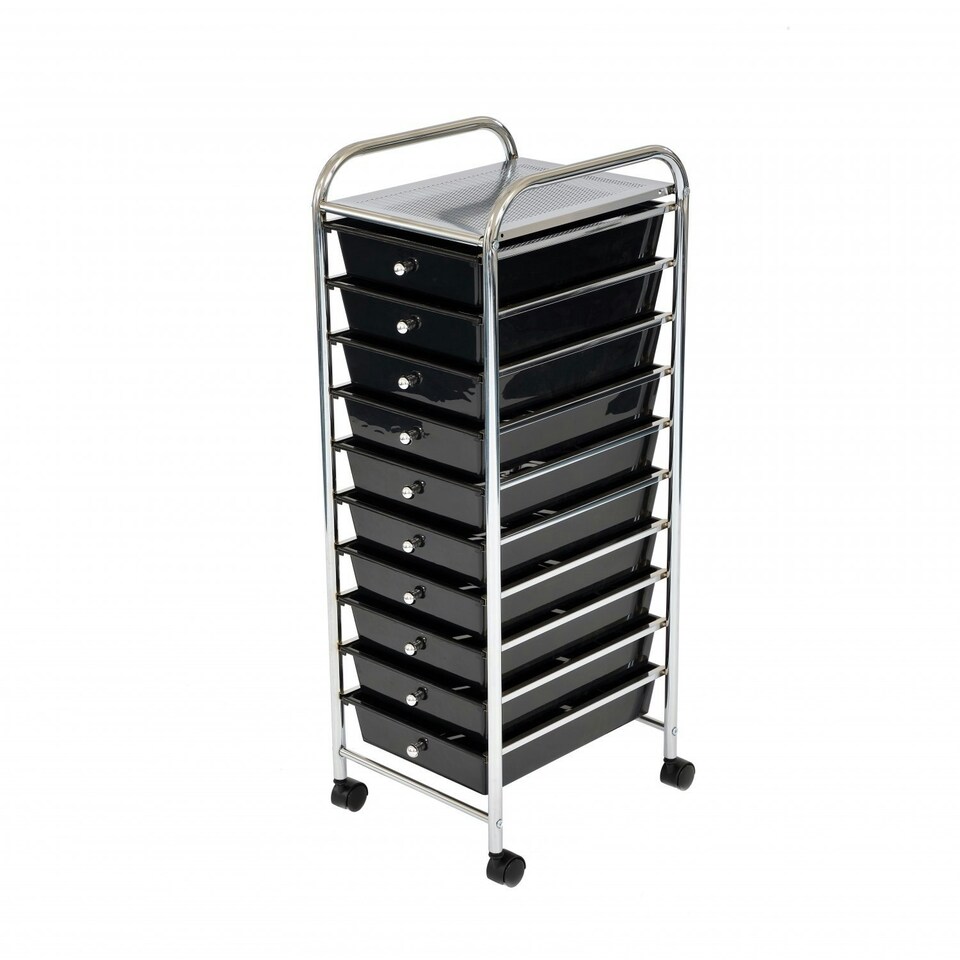 image 1 of Oypla 10 Drawer Storage Mobile Makeup Salon Trolley Portable Storage Organiser Black