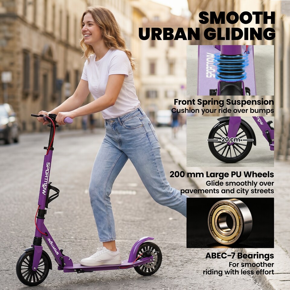image 1 of SPORTNOW Foldable Kick Scooter with Height Adjustable Handlebar, Adult Scooters