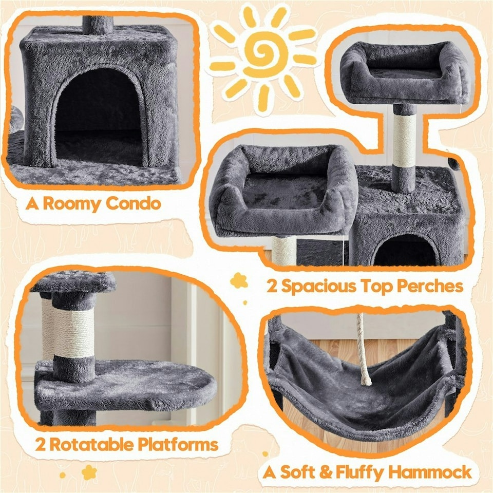 image 1 of Yaheetech 149 cm Multilevel Cat Tree with Plush Perch Dark Grey