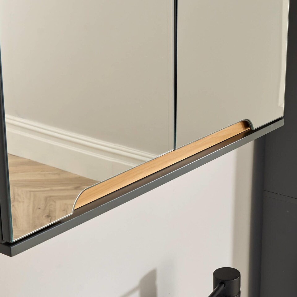 image 1 of Bathroom Cabinet Wall Mounted Mirrored Vanity Storage Organiser | Grey