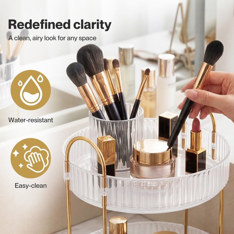 image 1 of ilus Makeup Organiser 360 Rotating Spinning 3 Tiers Cosmetic Organizer | White | White