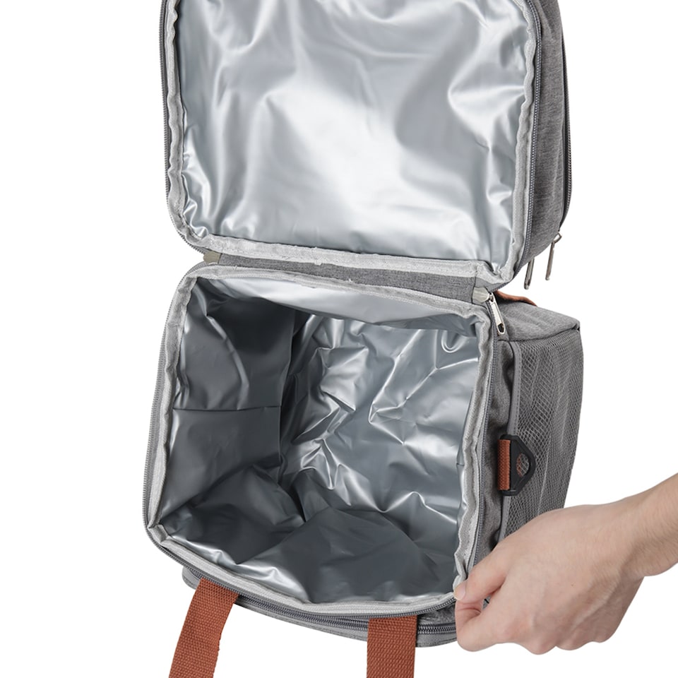 image 1 of Living and Home Double Deck Leakproof Insulated Lunch Tote, Picnic Bag | Grey
