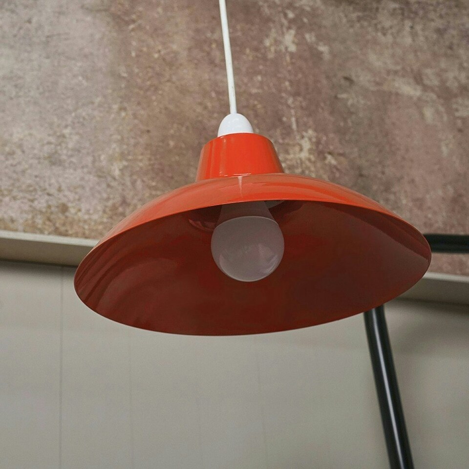 image 1 of ValueLights Retro Style Gloss Red Metal Easy Fit Ceiling Pendant Light Shade - Complete with a 10w LED Bulb 3000K Warm White