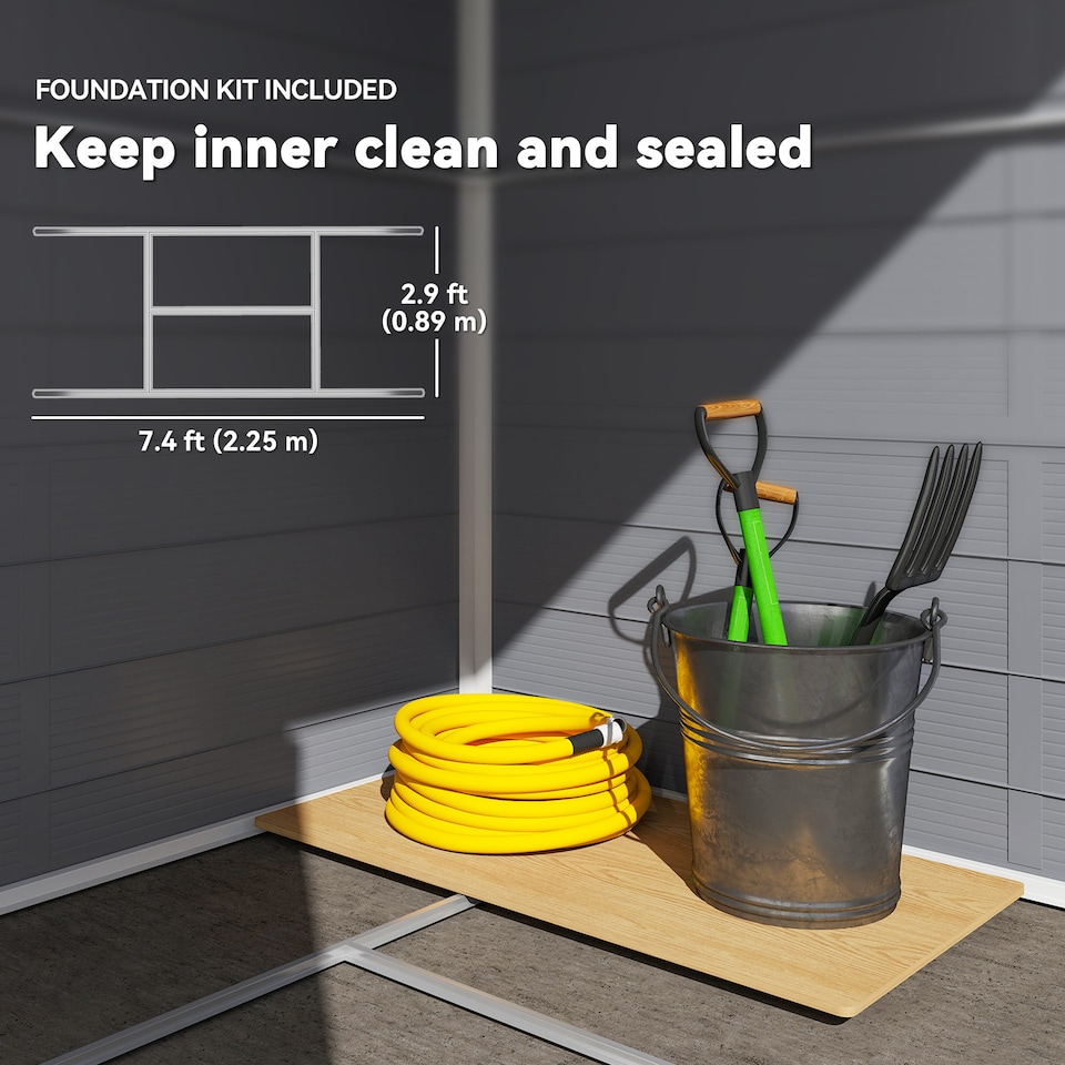 image 1 of Outsunny 8 x 6ft Plastic Garden Storage Shed with Foundation Kit, Polypropylene Outdoor Storage Tool House with Ventilation Slots and Lockable Door, Grey