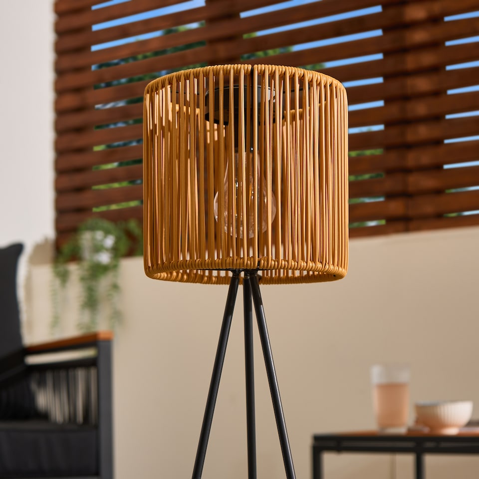 image 1 of OHS Rattan Solar Floor Lamp Cordless Outdoor Garden Light Auto Sensor | Bronze | Natural
